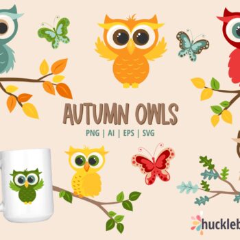 Autumn Owls Clipart and Vector Set