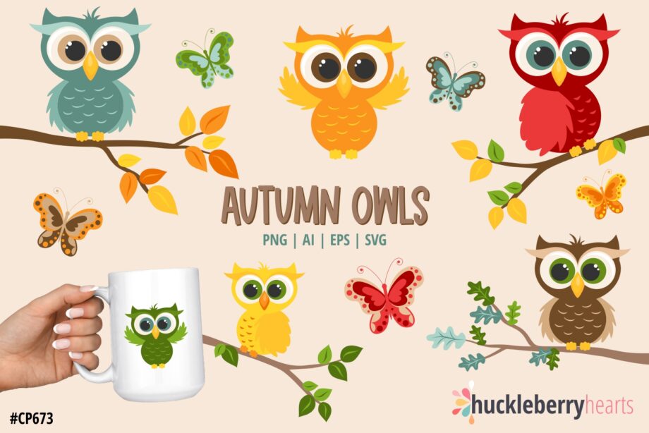 Autumn Owls Clipart and Vector Set