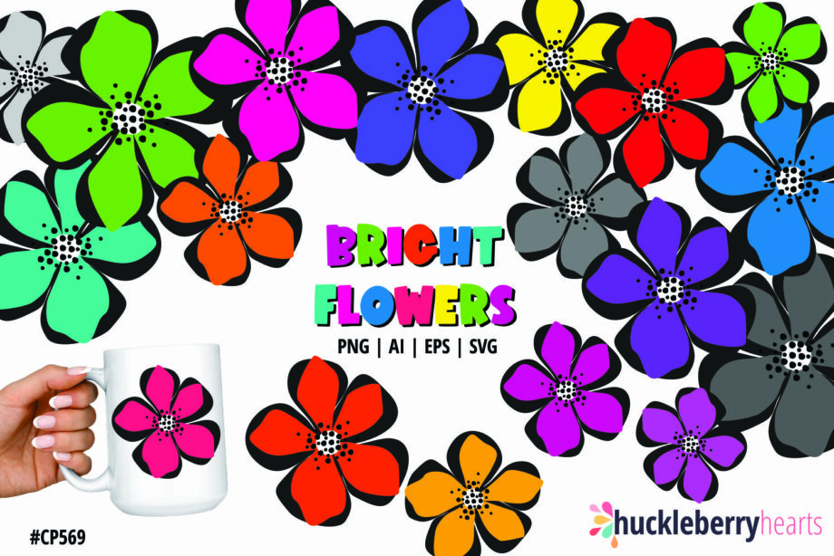 Assorted Bright Rainbow Colored Flower Cliparts