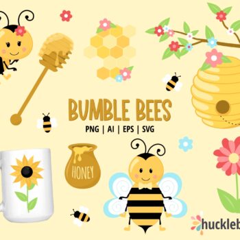 Bumble Bee and Honey Clipart and Vector Set