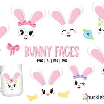 Assorted Bunny Faces Clipart and Vector Set