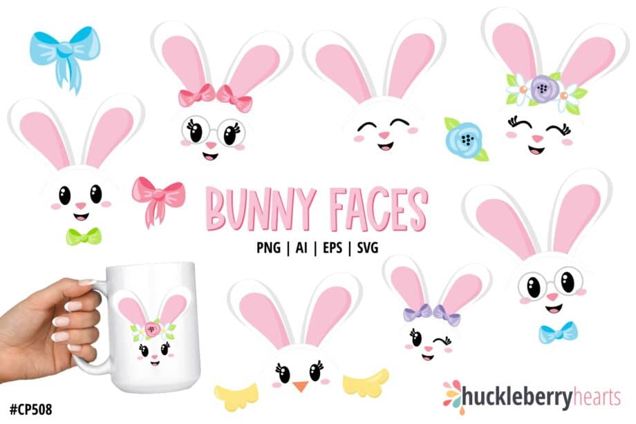 Assorted Bunny Faces Clipart and Vector Set