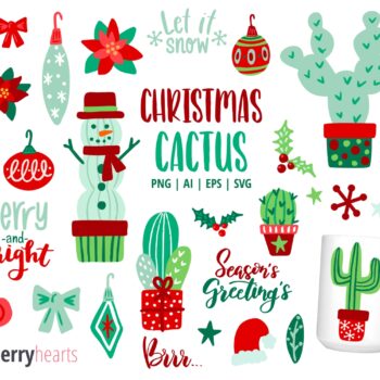 Assorted Christmas themed cactus cliparts