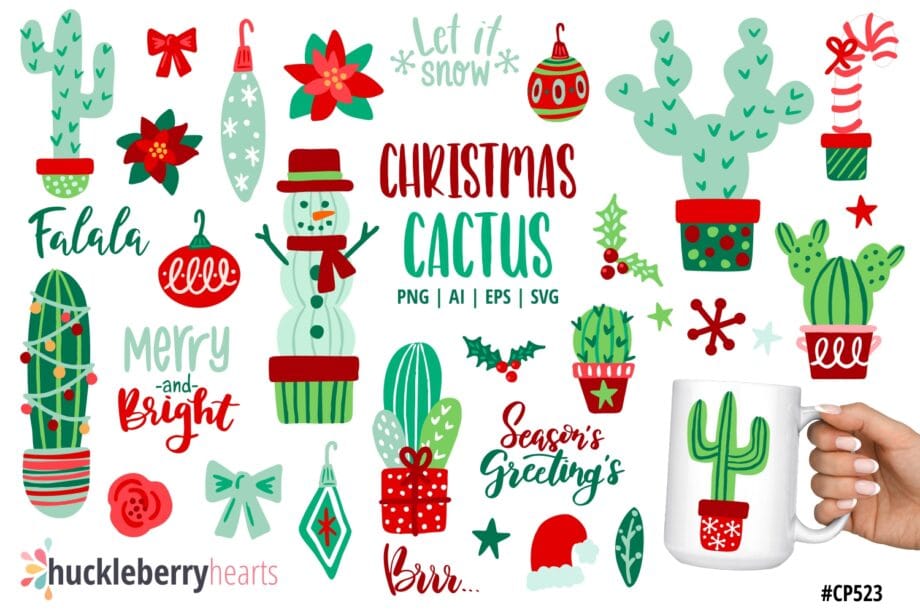 Assorted Christmas themed cactus cliparts