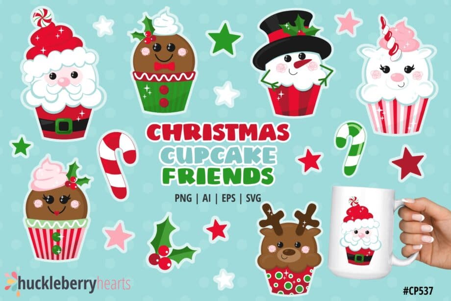 Christmas Cupcake Friends Clipart