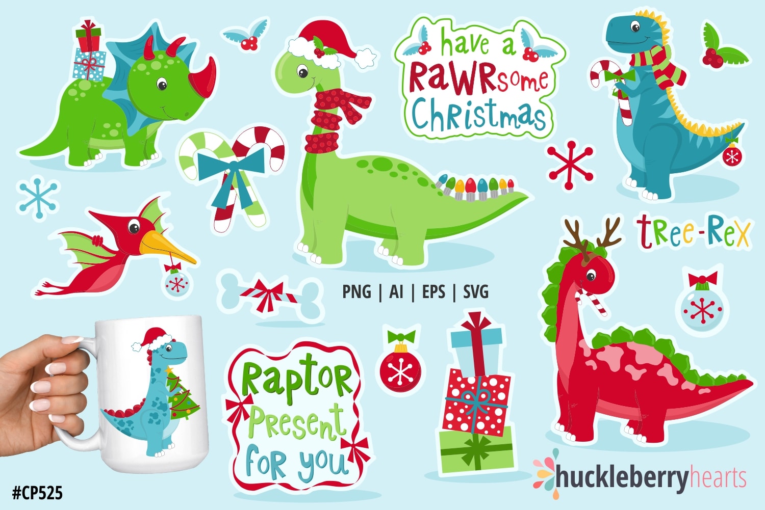 Assorted Holiday Dinosaur Clipart Set