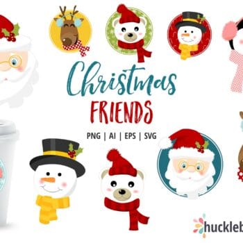 Assorted Christmas Character Faces Clipart