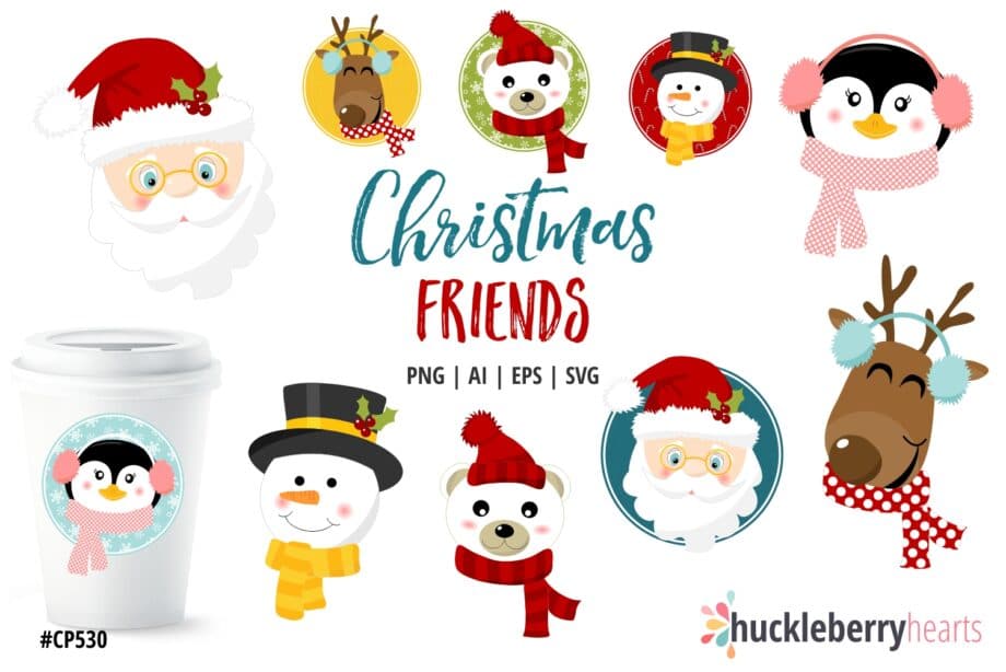 Assorted Christmas Character Faces Clipart