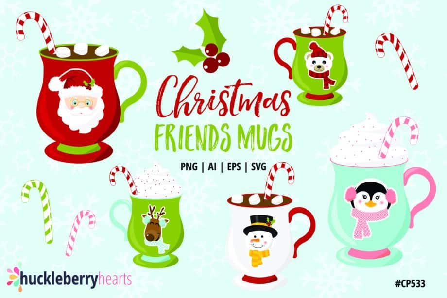 Christmas Friends Mugs Clipart