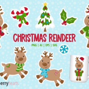 Assorted Christmas Reindeer Clipart and SVG files