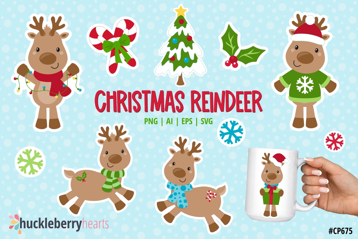 Assorted Christmas Reindeer Clipart and SVG files
