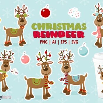 Assorted Whimsical Christmas Reindeer Clipart Set