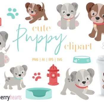 Puppy Clipart Set with cute puppies and fire hydrant