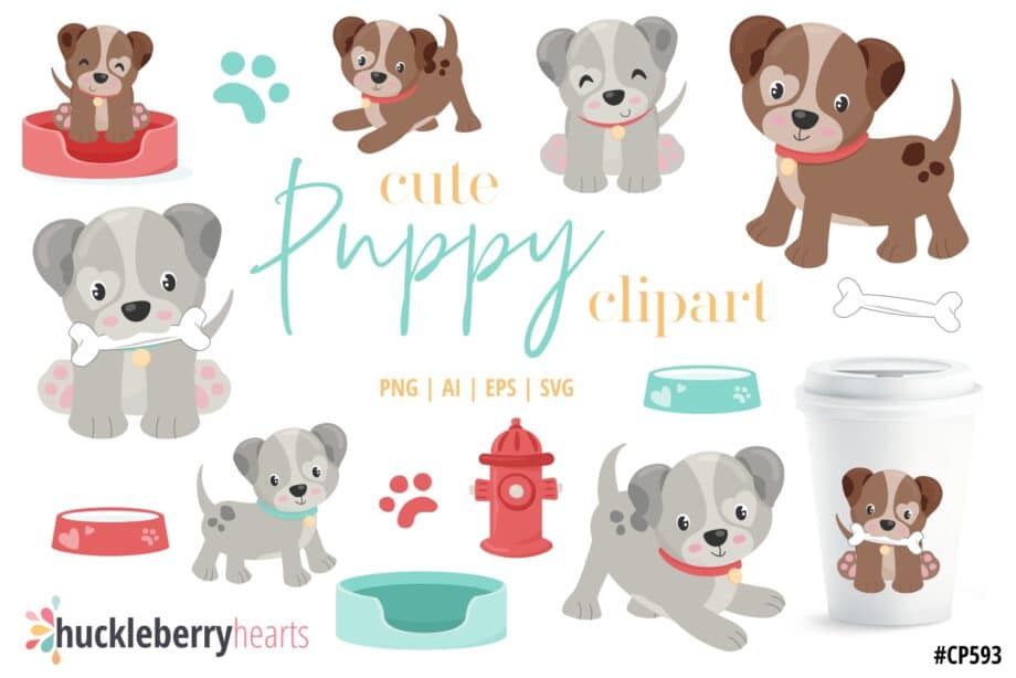 Puppy Clipart Set with cute puppies and fire hydrant