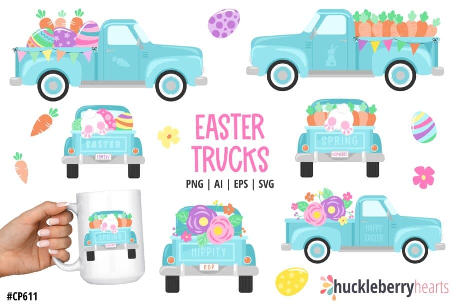 Assorted Easter Truck Cliparts