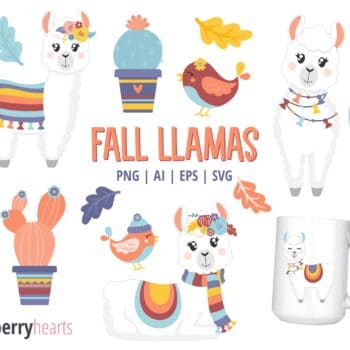 Assorted Set of Fall themed Llama Clipart
