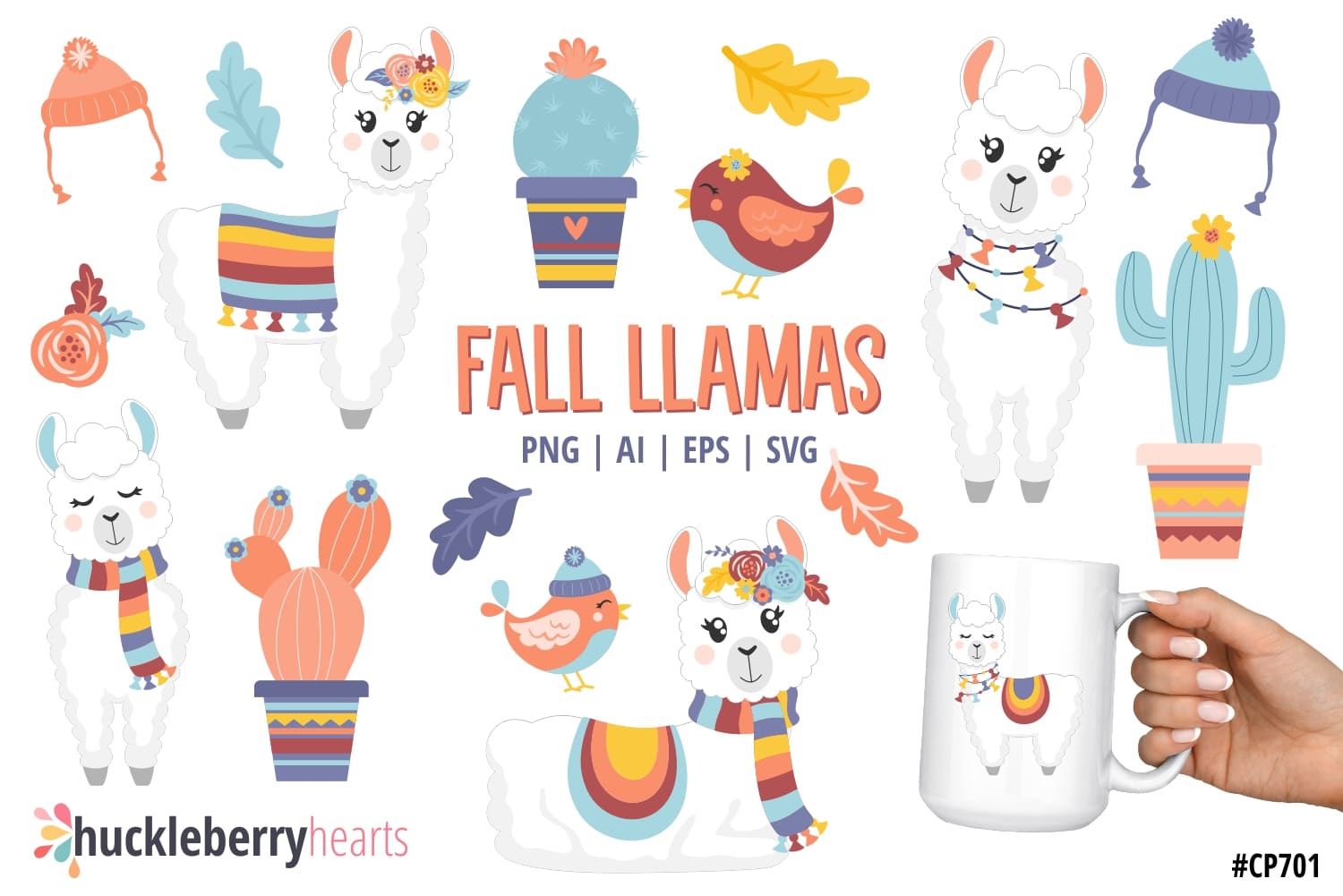 Assorted Set of Fall themed Llama Clipart
