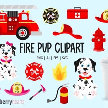 Dalmation Dogs and Fire Station Themed Clipart with Fire Trucks, Hats, and Fire Hydrant Images
