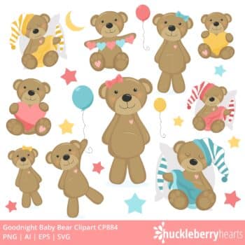 Pink Baby Girl Teddy Bear Clipart Set