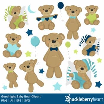 Blue Baby Boy Teddy Bear Clipart Set