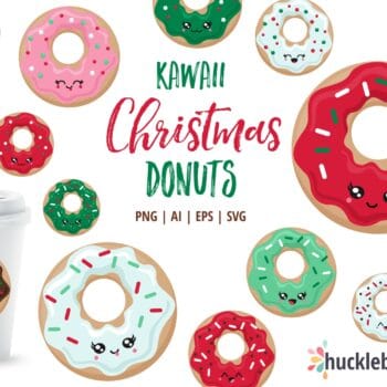 kawaii Christmas themed donut clipart