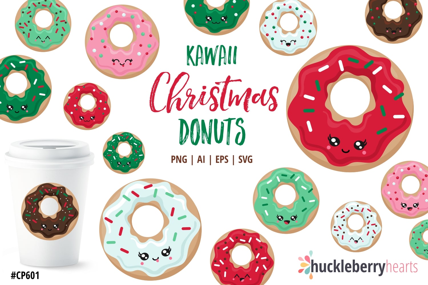 kawaii Christmas themed donut clipart
