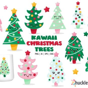 Assorted Kawaii Christmas Tree Clipart Set