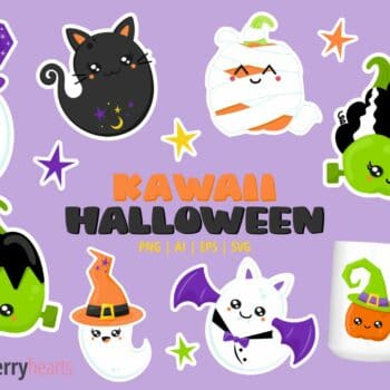 Assorted Kawaii Halloween Themed Clipart Set