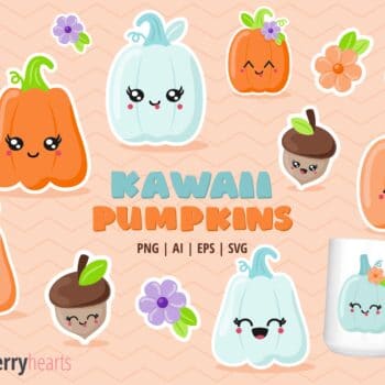 Assorted Kawaii Pumpkin and Acorn Cliparts