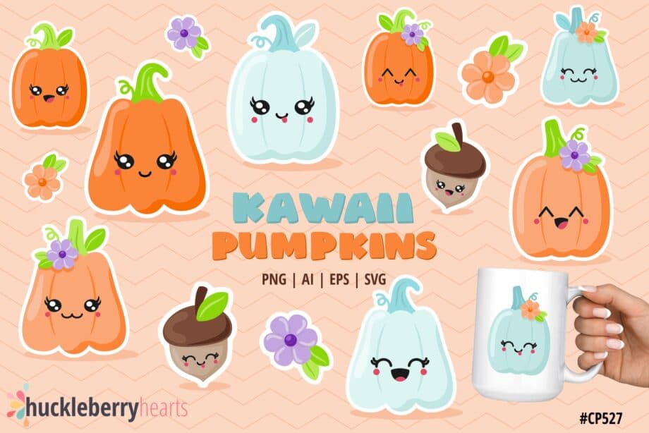 Assorted Kawaii Pumpkin and Acorn Cliparts