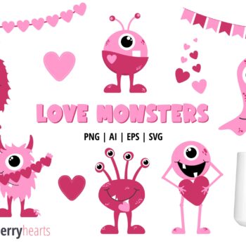 Valentines Day Monster Clipart and Vectors Set