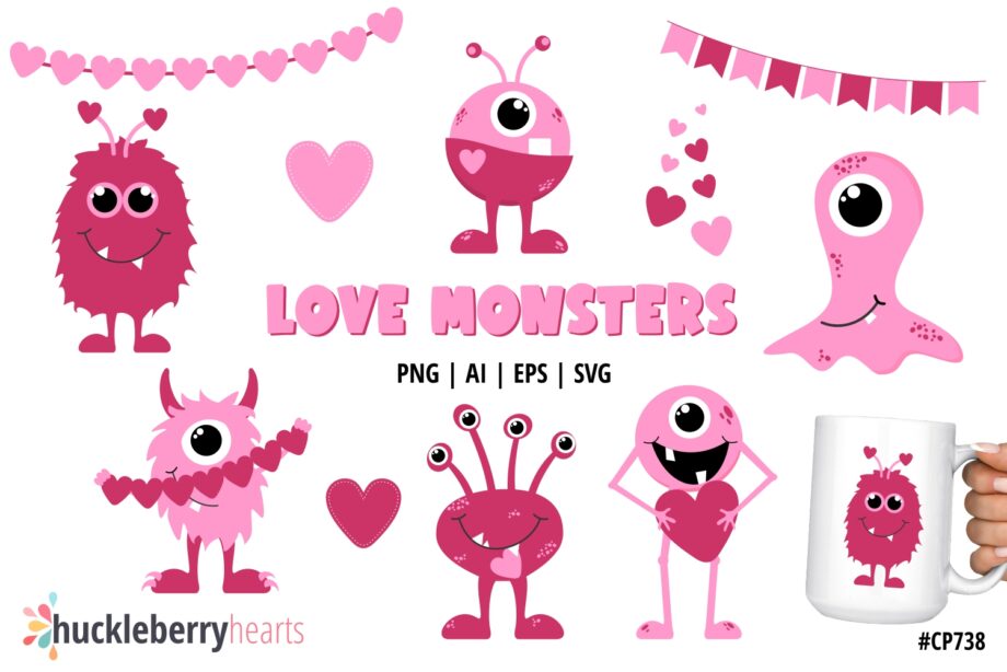 Valentines Day Monster Clipart and Vectors Set