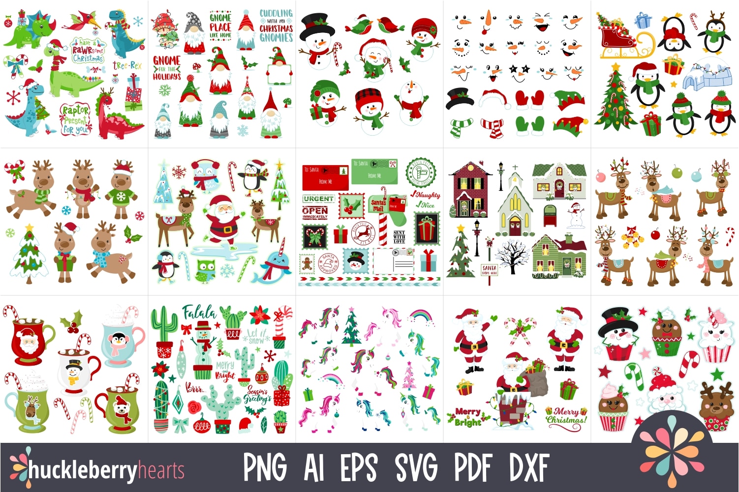 Assorted Christmas themed clipart and vector crafting bundle