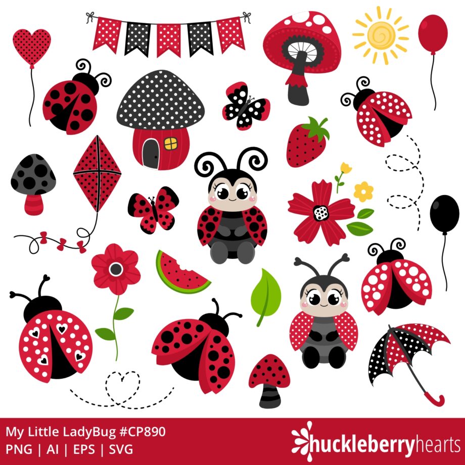 cute garden lady bug clipart and vector set