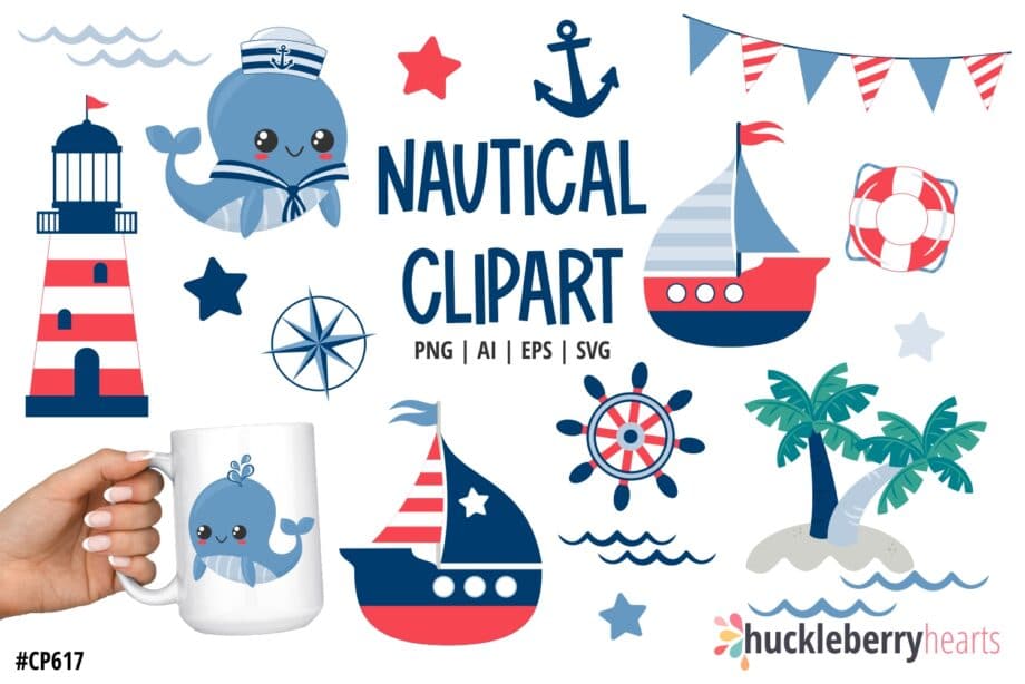 Assorted nautical themed clipart set