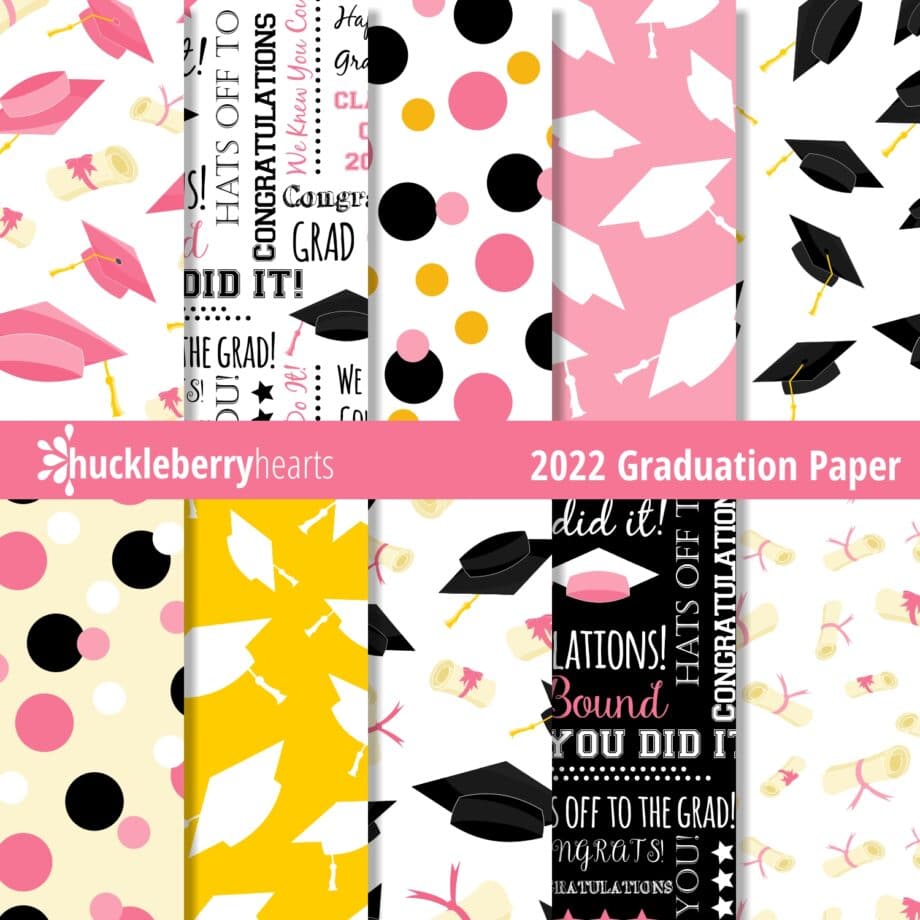 Assorted Graduation themed digital papers for class of 2022