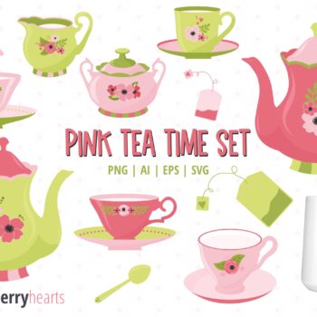 Assorted Pink Tea Time Clipart and Vector Set