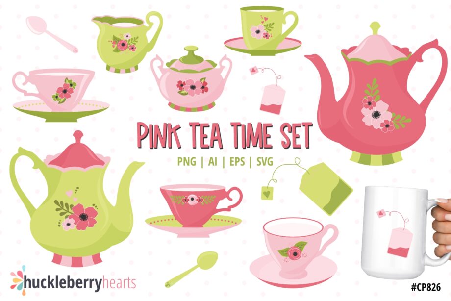 Assorted Pink Tea Time Clipart and Vector Set