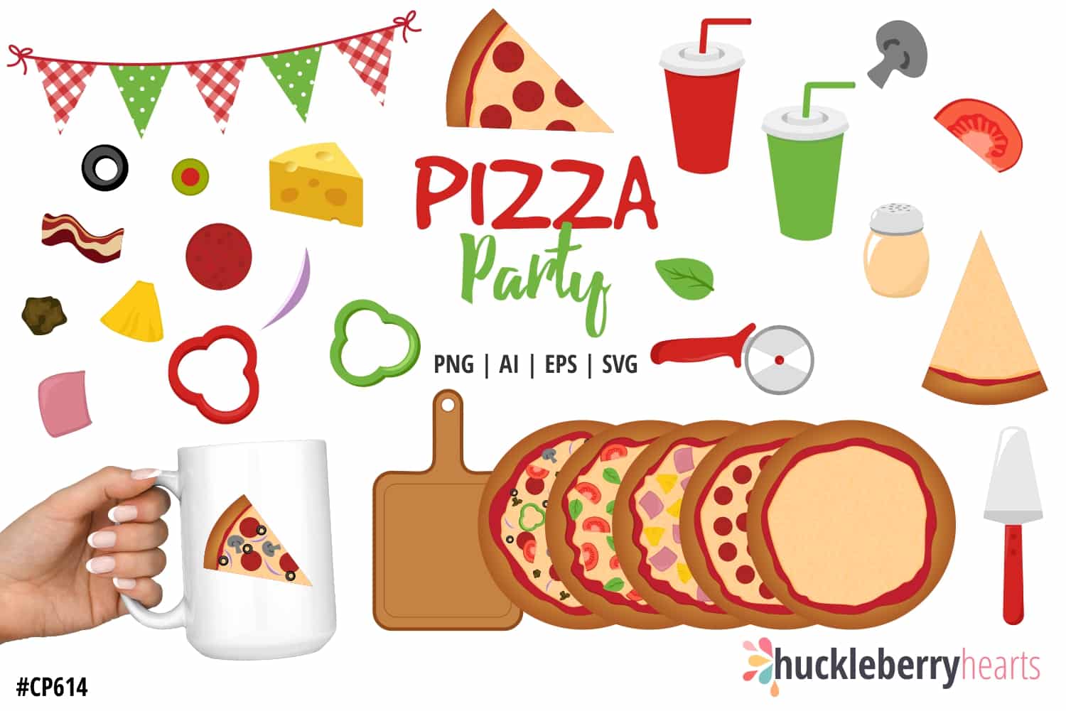 Assorted Pizza Party Clipart and Vector Set