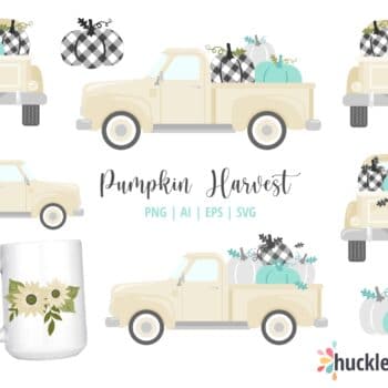 Assorted Pumpkin Harvest Trucks Clipart