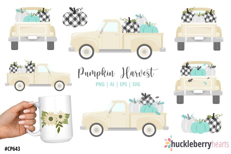 Assorted Pumpkin Harvest Trucks Clipart