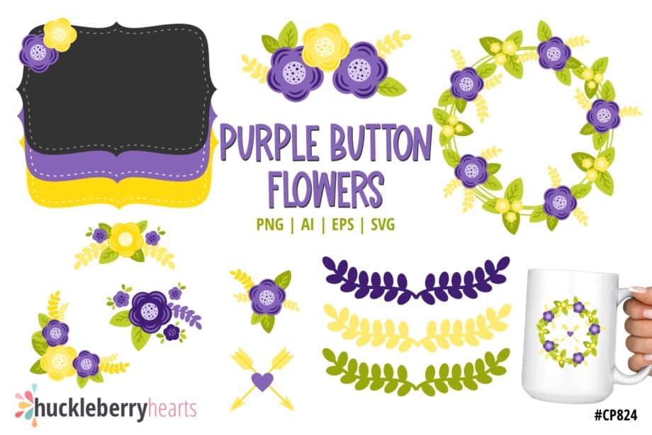 Assorted Purple and Yellow Flower Clipart and SVG Set