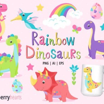 Rainbow Themed Dinosaur Clipart