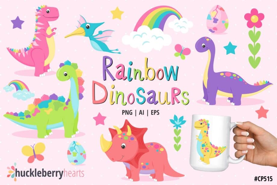 Rainbow Themed Dinosaur Clipart