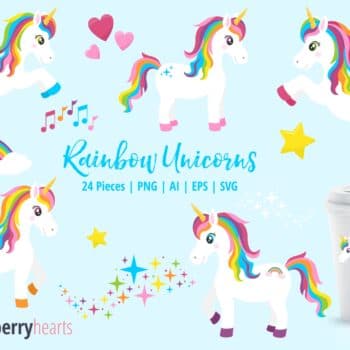 Assorted Rainbow Unicorn Clipart Set