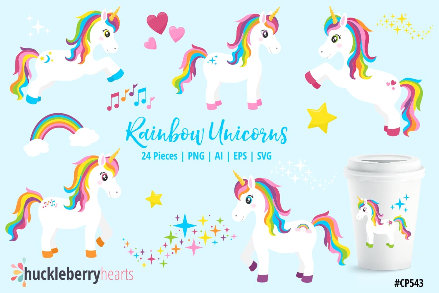 Assorted Rainbow Unicorn Clipart Set