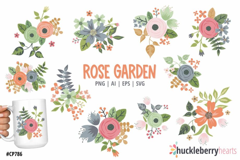 Assorted Rose Garden Clipart and Vectors Set