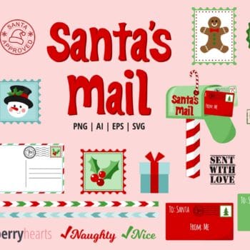 Christmas Mail Clipart with Stamps and Envelopes