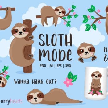 Assorted Sloth Clipart and Vector Set