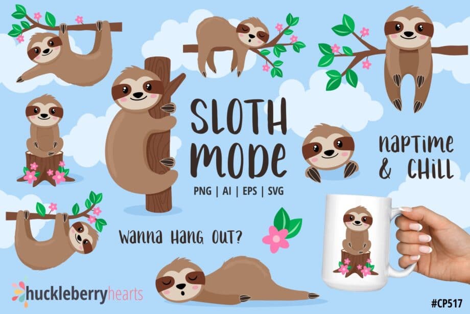 Assorted Sloth Clipart and Vector Set